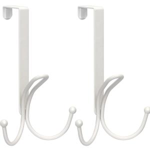 FYY Over The Door Hooks - 2 Pack Door Hangers with Sponge Pad Prevent Scratches Heavy Duty Organizer Hooks for Hanging Clothes, Robe, Towels, Hats, Bags White, Fit 1.2-1.47 inch Door