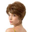 QUEENTAS Pixie Layered Short Chestnut Brown Wig Natural Curl Synthetic Hair Wigs for Women (Olive Brown)