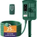 Outdoor Power Stake Timer for Christmas Light Decorations Waterproof, Dusk to Dawn, Outdoor Power Strip with 6 Outlets, 1875W/15A, 100FT Wireless Remote Control, 25FT Extension Cord, Heavy Duty