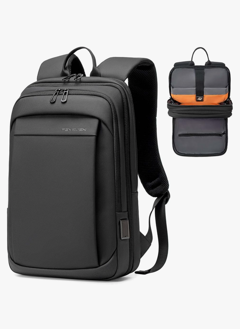 FENRUIEN Work Backpack for Men, Water Resistant Expandable Backpack with USB C Charging Port, Black 15.6 Laptop Backpack