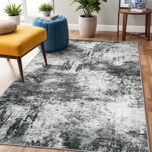 Washable 3x5 Abstract Area Rug - Large Living Room Area Rugs Modern Stain Resistant Indoor mat for Bedroom Dining Room Non Slip Rubber Backing Thin Super Soft Room Decor Floor Carpet 3x5 Black A