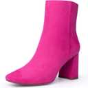 Womens Fashion Ankle Boots Square Toe Suede Side Zipper Chunky Block Heel Booties (6, Pink)