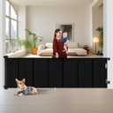 Upgraded 150 inch Retractable Baby Gates Extra Wide with Reinforced Strip Design to Prevent Crawling Through, 34" Tall, 12 FT Wide Retractable Dog Gate, Retractable Gate for Indoor/Outdoor (Black)