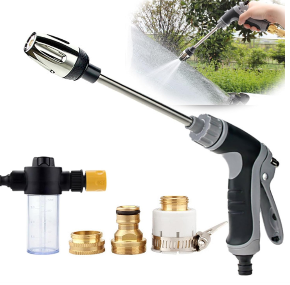 Aquoxis Pressure Washer – 15X More Powerful Than Hoses, High Pressure Hose Nozzle, with 360° Rotating for Three Spray Modes, Universal Compatibility (with Foam Pot + 3 Metal Connector)