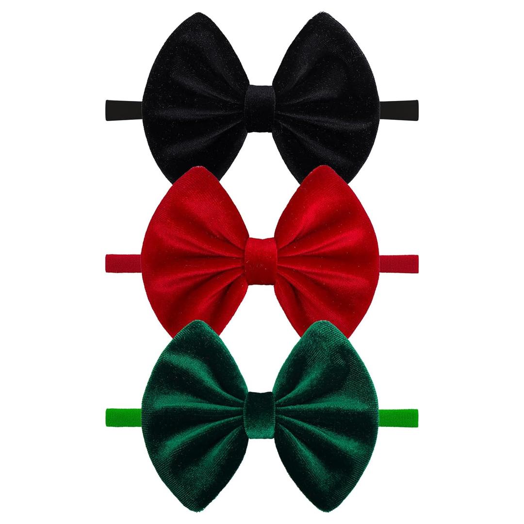 Christmas Velvet Baby Girls Bows Elastic Nylon Headbands Red Green Handmade Christmas Newborn Bows Hairbands Infants Toddlers Hair Accessories
