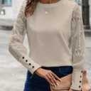 Fall Womens Tops Dressy Casual 2025 Long Sleeve Pullover Crew Neck Shirts Blouse (Large, Apricot)