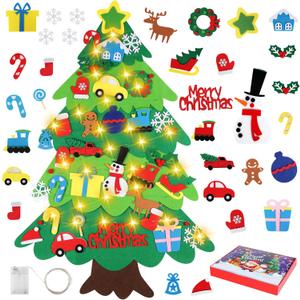 Onekka DIY Felt Christmas Tree Set with 32pcs Ornaments for Kids, Xmas Gifts, Wall Hanging Toddler Christmas Tree with String Light(Without Battery)
