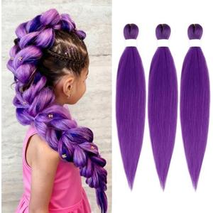 SuCoo Purple Braiding Hair Pre Stretched Synthetic Long Yaki Texture hair Extensions for Braids Purple Rumi Wig Halloween Costume Cosplay Party(26 inches)
