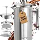 French Press Coffee Maker,304 Stainless Steel Coffee Press with scale lines and 2 Extra Filters for Kitchen & Camping (Silver, 34 OZ) 1 Litre