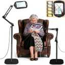 Extra Large Floor Magnifying Glass with Light and Stand, Adjustable Height Floor Magnifying Lamp, 3-in-1 Large Lighted Magnifier for Reading Painting Craft Close Work