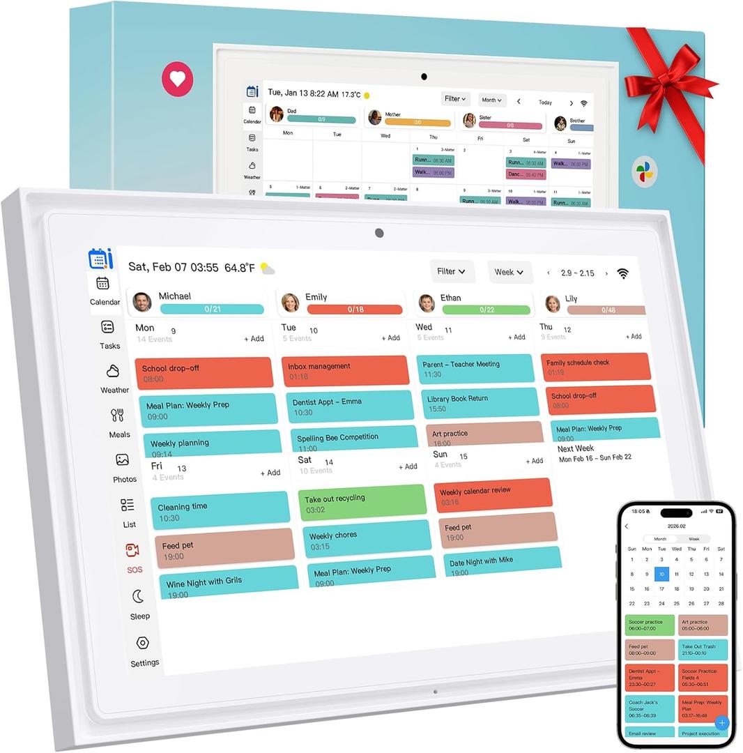 WiFi Digital Calendar Smart Family Planner:Electronic Calendar Smart Touchscreen Display with Video Call, Chore Chart & Shared Family Schedule,Gifts for Women Men, Gifts for Mom Dad 10.1-INCH