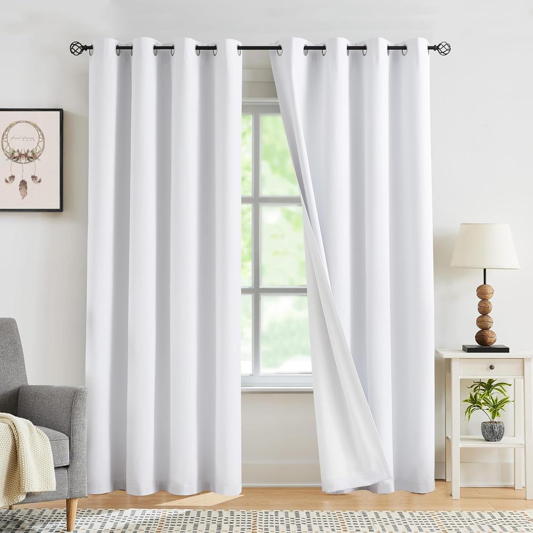 Jubilantex Linen Coating Full Blackout Curtains Pure White Thermal Insulated Rustic Textured Window Curtains 84" Long for Bedroom Living Room,Grommet Top 54"x84" 2 Panels