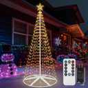 8Ft 442 LEDs Christmas Cone Tree Lights, Outdoor Christmas Tree with 8 Modes Timer Remote, Artificial Christmas Trees for Indoor Outdoor Xmas Decorations,Warm White