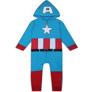 Marvel Hulk, Captain America, Iron Man or Spider-Man Boys Zip Up Hooded Coverall for Infant and Toddler (2T)
