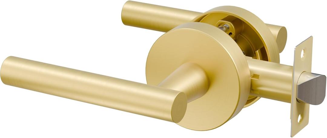 1 Pack Brushed Gold Passage Door Handle, Streamlined Closet Door Lever Handle, Heavy Duty Hall Door Handle Brass, Brushed Gold Hallway Passage Doors Handle