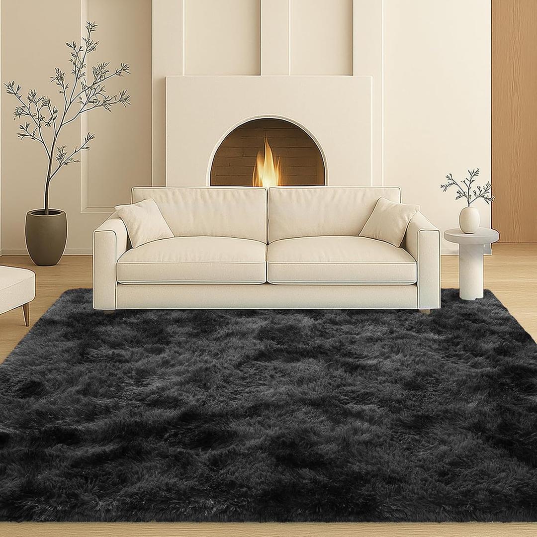6x9 Rugs for Living Room, Rugs for Bedroom,Plush Fluffy Carpet, Non-Slip Upgrade Dark Grey Rug,Can Also be Used in Home Decor Aesthetics,Kids Rooms and Dorm Rooms.