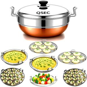 Stainless Steel Idly Cooker Multi Kadai Idli And Dhokla Steamer & Idli Cooker With 7 Plates|Mini Idli Stand|2 Mini Idli Plate|2 Idli|2 Dhokla|1 Momos|Multi Utility Kadai Cookware Set,5 Litre