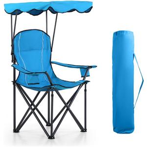 HIGH POINT SPORTS Camping Chairs with Shade, Foldable Canopy Chair, Folding Camping Shade Chair for Outdoor, Camping, Patio, Support 350 LBS, Blue