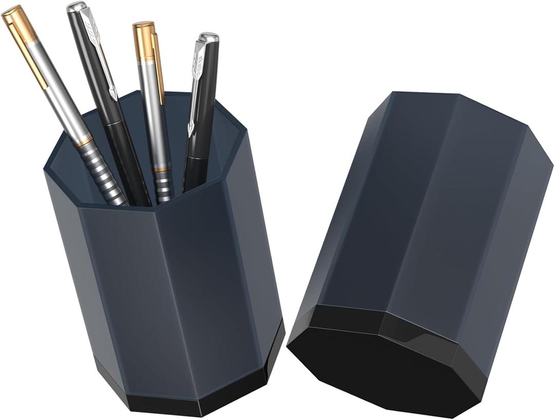 3 x HIIMIEI Desk Pen Holder - Octagonal Pencil Holder with 10mm Base, Idea Gift for Family and Friends - 2pcs (Gray)