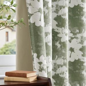 100% Blackout Green Floral Curtains,Vintage 96 Inch Thick Window Drapes 2 Panels Set for Living Room Thermal Insulated Chenille Treatments Room Darkening Texture Curtain Bedroom Flower Drapes, Size: 52"W x 96"L (Pack of 2)