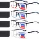 BLOEXCLU 4 Pack Progressive Multifocus Reading Glasses for Men Women TR90 Sports Style Anti-Blue Light Computer Readers