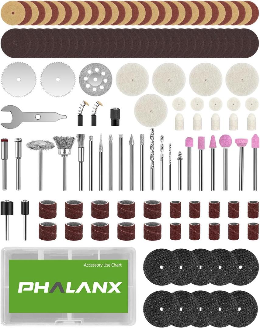 PHALANX Rotary Tool Accessories Kit,142 Pieces Universal rotary tool Bit Set for Easy Cutting, Polishing, Sanding, Grinding, Sharpening, Engraving, Carving, Drilling PRA1420