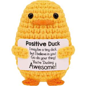 5 x Stocking Stuffers for Women Men Teens Christmas Essentials White Elephant Gifts Inspirational Crochet Duck Anniversary Cute Handmade Knitted Duck Toy with Positive Card Cheering I Love You Gift