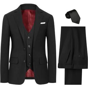 Boys' Formal Suit Set, with Suspenders, Adjustable Waist (Black, 16)