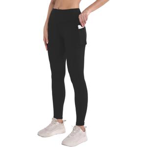 NEWCOSPLAY Women's High-Waisted Yoga Leggings Full-Length Soft Touch Capri with Pockets (Black, M)