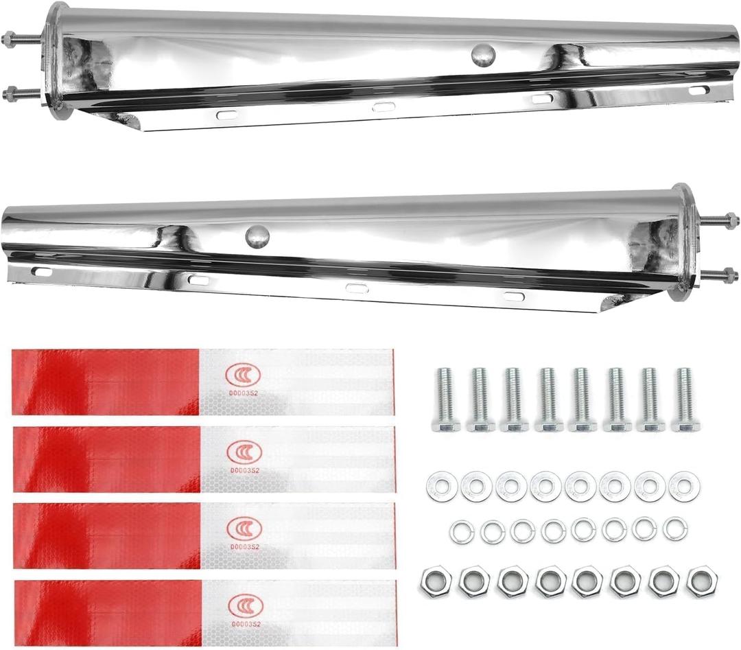 Chrome Straight Spring Loaded Mud Flap Hanger Fit for Semi Trucks, 2-1/2" 2.5" Bolt Spacing,30" Length with Reflective Strip Sticker, Right & Left Side, 2PCS