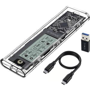 M.2 NVMe SSD Enclosure with LCD Screen, USB 3.2 Gen 2 (10 Gbps), Transparent External Solid State Drive Adapter for 2280 PCI-E M and B&M Keys, USB Type C Converter Case