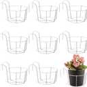 8 Pcs Round Hanging Railing Planters Metal Flower Pot Holders Iron Rack Fence Railing Planters Outdoor Balcony Hanging Flower Stand Shelf Container for Indoor Outdoor Garden (White,6.3 Inch)