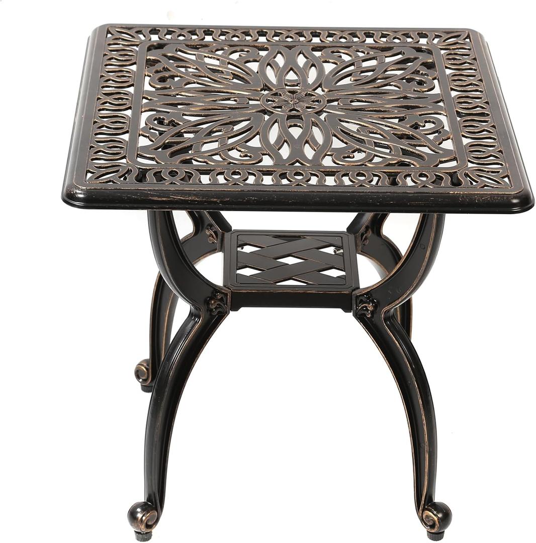 C/G Cast Aluminum Side Table,Decorative Outdoor End Table, Ornate Floral Pattern (Square, Copper), round, 18-inch diameter