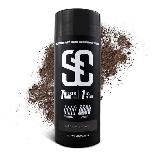 SOVONCARE Hair Fibers for Thinning Hair Medium Brown, Hair Building Fibers for Bald Spots Undetectable & Natural, Conceals Hair Loss Fill In Fine Hair Powder Hair Thicker Instantly for Women & Men 28g