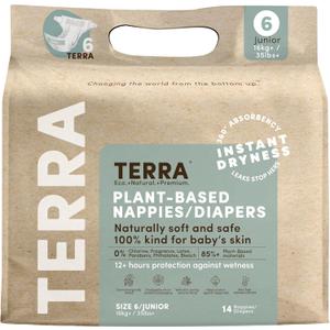 erra Size 6 Diapers: 85% Plant-Based Diapers, Ultra-Soft & Chemical-Free for Sensitive Skin, Superior Absorbency for Day or Nighttime Diapers, Designed for Toddlers 35+ Pounds, 14 Count