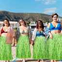 Mepase Plus Size Hula Skirt for Adults Women Simulation Raffia Grass with Flowers 54" x 30" Adjustable Hawaiian Skirt(Green,Fresh)