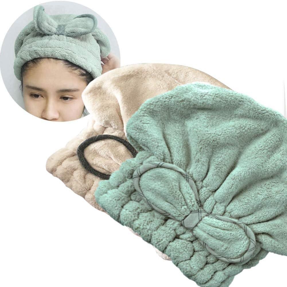 Jseng [New Upgrade] Microfiber Hair Drying Towel Cap, Extrame Soft & Ultra Absorbent, Fast Drying Hair Shower Cap for Girls and Women, Icegreen+white