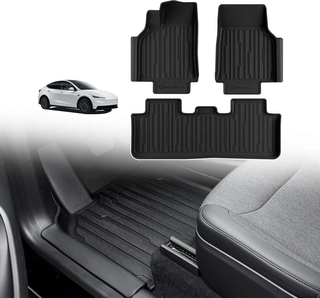 TripleAliners Floor Mats Compatible with 2025+ Tesla Model Y Juniper Standard Accessories TPE Full Set Floor Liner Full Coverage All-Weather Cargo Liner Anti-Slip Custom Fit (for Standard Trim ONLY)