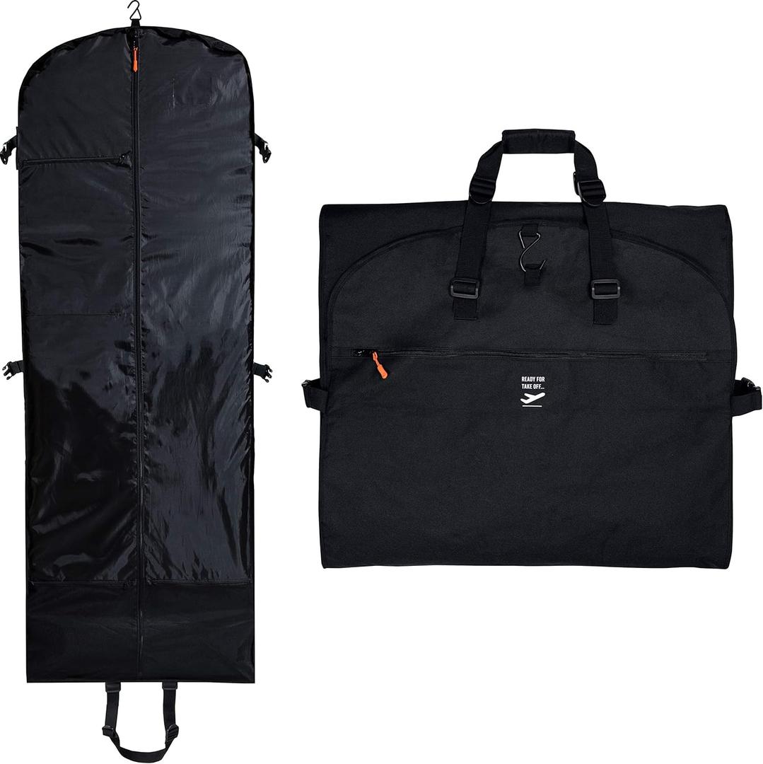 Trifold 66 Inch Women Travel Garment Bag With 7 pockets | Extra Long Wedding Dress, Formal, Evening, Ball Gown | Hanging, Breathable, Foldable | Full Length Traveling Clothes Carry On