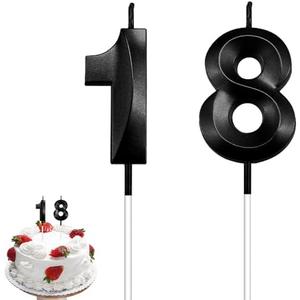 18th Birthday Candles, Black Number Candles, 3D Design Cake Topper, Happy Birthday Cake Candles for Men Women Birthday Party Anniversary Celebration Wedding Anniversary Supplies Decoration Theme Party