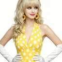 Rugelyss Long Wavy Blonde Wig with Bang Big Bouffant Beehive Wigs for Women fits 80s Costume or Halloween Party