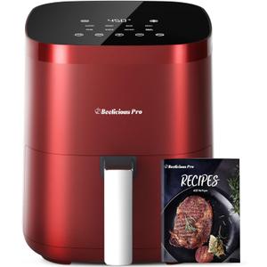 Air Fryer, Beelicious 8-in-1 Smart Compact 4QT Air Fryers, Shake Reminder,450F Digital Airfryer with Flavor-Lock Tech, Tempered Glass Display, Fit for 1-3 People, Red