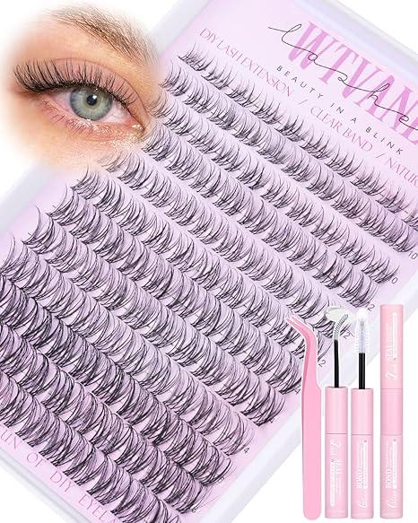 Wispy Lash Clusters Kit Venus Invisible Band Eyelash Clusters 816mm Lash Extension Kit Natural Lashes Clusters Eyelash Extension Kit with Thin Band Lash Cluster Clear Lash Glue and Tweezers by Wtvane