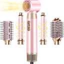 5 in 1 Blow Dryer Brush Set, Upgrade Hair Dryer & Blow Dryer Brush & Air Curling Wrap & Paddle Brush, Detachable Hot Air Brush Styling Tools, High Speed Travel Hair Volumizer Straightener Curler Pink