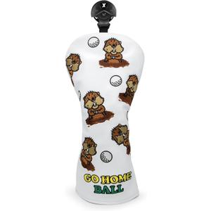 Gopher Groundhog Golf Club Covers - 1pc or 3pcs Set Driver Headcover 3 Wood Headcover Hybrid Headcover - White (PU) Leather Golf Club Headcovers for Drivers and Woods fits for All Brand