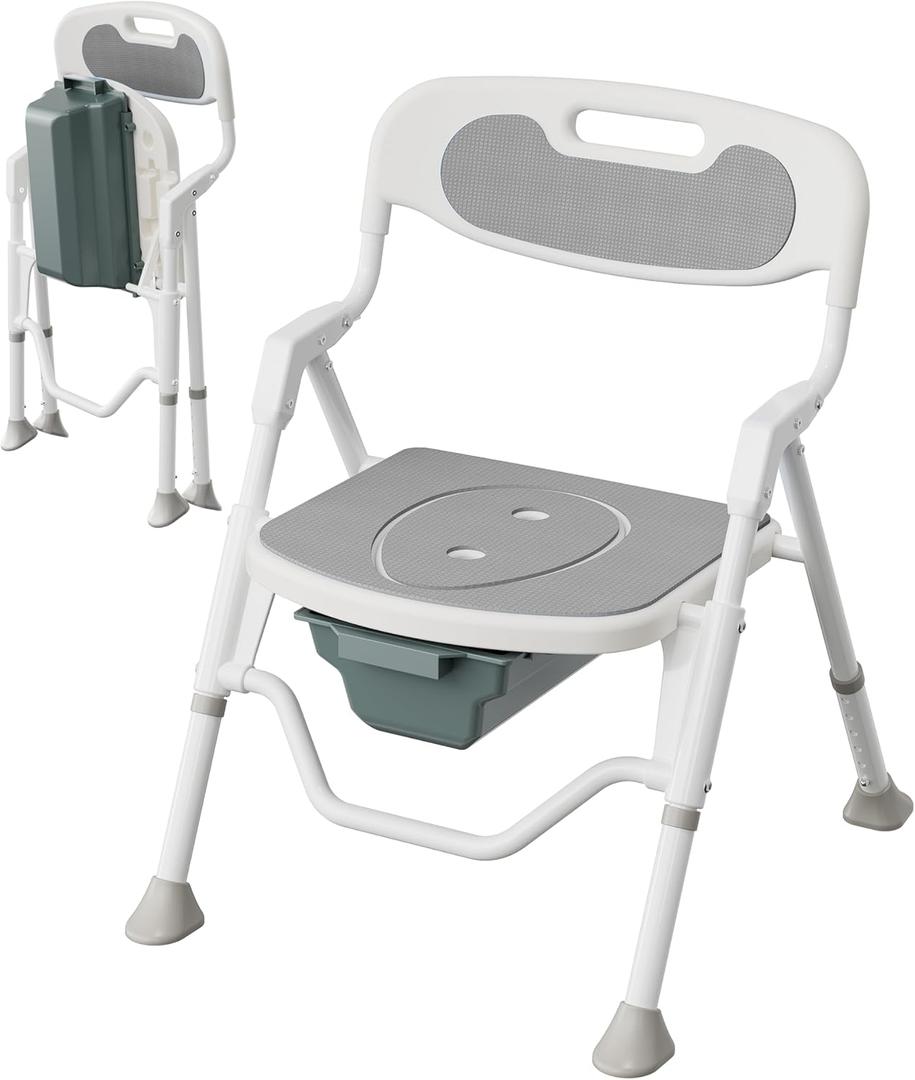 3-in-1 Folding Bedside Commode Chair for Seniors, Height Adjustable, 400 lb | shower use, 11L bucket, 5.9 in fold, 8 lb aluminum frame, over-toilet assist, tool-free setup, Gary