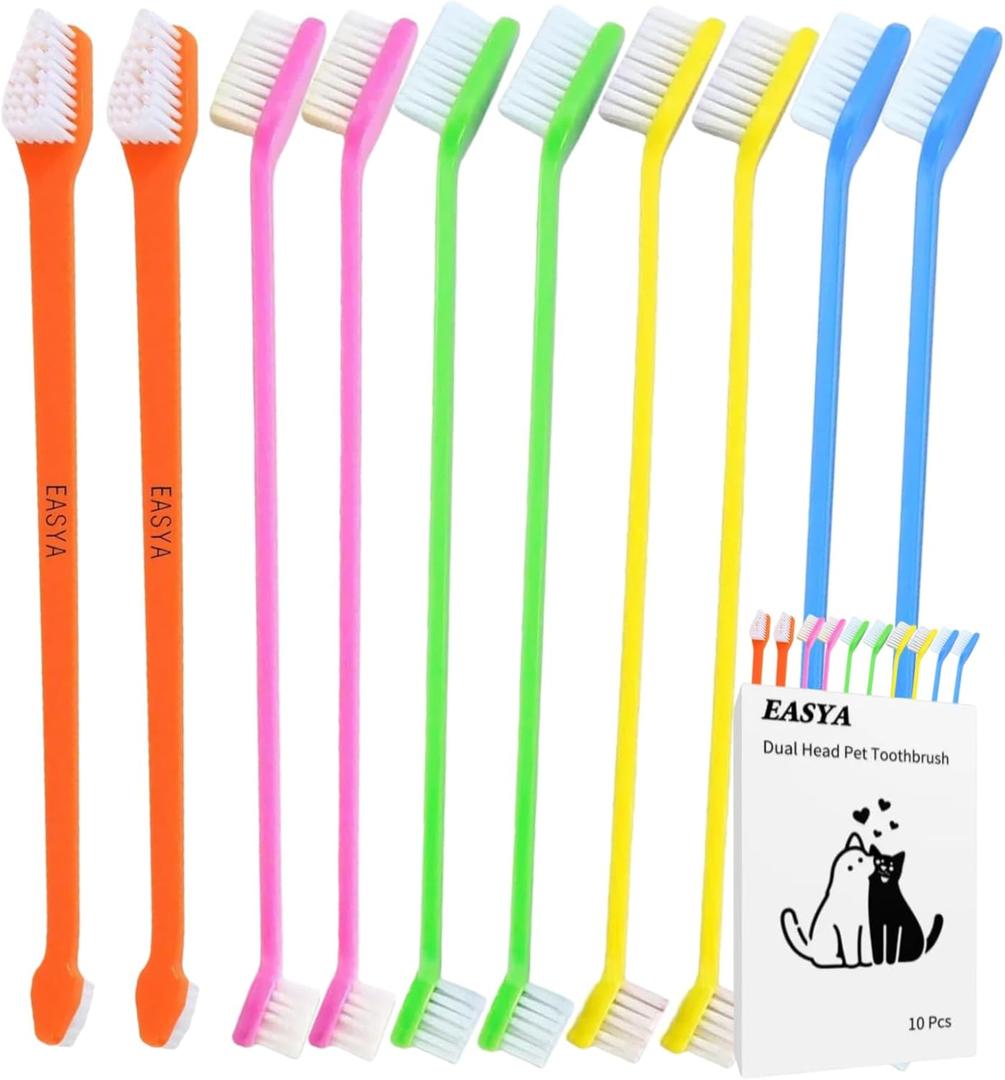 EASYA Double-Headed Pet Dog Toothbrush for Small Dogs/Soft Bristles Puppy Long Handle Tooth Brush Dogs Teeth Cleaning/Bulk Toothbrushes (Mixed 10 Newly Upgraded)
