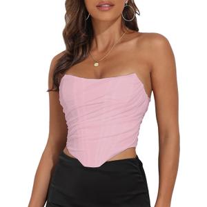 Women's Vintage Strapless Open Back Boned Mesh Bustier Zip Back Corset Body shaper Crop Top (6-8)