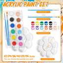 Fulmoon 48 Set Mini Acrylic Paint Set for Kids 12 Colors/8 Colors Adults Washable Mini Painting Kit Arts Crafts Party Favors Filled Brushes Palettes Bulk for Classroom Home Supplies (Vivid Color)