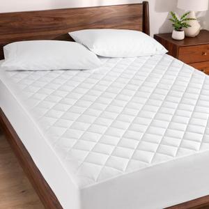 Bare Home Quilted Fitted Mattress Pad (Queen) - Cooling Mattress Cover - Easily Washable - Elastic Fitted Cover for Mattress - Stretch-to-Fit up to 15 Inches Deep (Queen) (01 - White)
